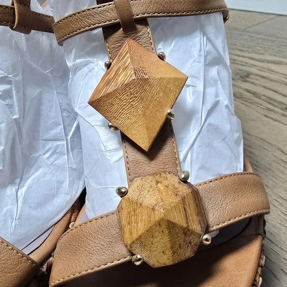 Anya Hindmarch Teak Woody Woven Leather Platform Wedge Sandal in Tan